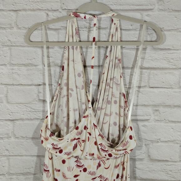 MM Free People Daria Ivory Abstract Halter Neck Open Back Slit Maxi Dress NWT S - Picture 11 of 13